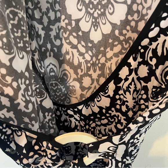 Joseph Ribkoff Y2K Faux Wrap Floral Blouse Clear Sequin Asymmetrical Hem - Picture 4 of 9